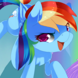 Size: 600x600 | Tagged: safe, artist:loyaldis, rainbow dash, pegasus, pony, g4, colored pupils, female, looking at you, smiling, solo