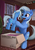 Size: 1800x2550 | Tagged: safe, artist:yakovlev-vad, trixie, pony, unicorn, g4, :3, :d, box, butt, cardboard box, cute, diatrixes, doll, elder scroll, excited, eyes on the prize, female, fluffy, happy, high res, mare, narcissism, open mouth, packing peanuts, plot, plushie, self plushidox, self ponidox, sitting, slender, smiling, snow, snowfall, solo, thin, toy, trixie plushie, voodoo, voodoo doll, window