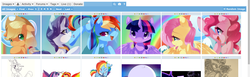 Size: 1600x495 | Tagged: safe, artist:loyaldis, applejack, fluttershy, pinkie pie, rainbow dash, rarity, twilight sparkle, derpibooru, g4, exploitable meme, hexaptych, juxtaposition, juxtaposition win, mane six, meme, meta, twilight sparkle (alicorn)