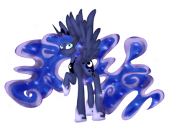 Size: 2048x1536 | Tagged: safe, artist:frozenlightssketches, princess luna, g4, female, raised hoof, simple background, solo, spread wings, transparent background