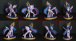 Size: 2740x1489 | Tagged: safe, artist:viistar, twilight sparkle, alicorn, pony, g4, concave belly, craft, crown, element of magic, female, hoof shoes, irl, jewelry, mare, peytral, photo, princess shoes, regalia, sculpture, slender, solo, thin, turnaround, twilight sparkle (alicorn)