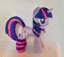 Size: 1600x1429 | Tagged: safe, artist:epicrainbowcrafts, twilight sparkle, g4, bell, bell collar, clothes, collar, irl, photo, plushie, socks, solo, striped socks, watermark