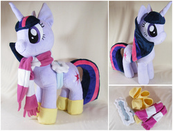 Size: 1516x1147 | Tagged: safe, artist:magnastorm, twilight sparkle, g4, boots, clothes, irl, photo, plushie, saddle, scarf, solo
