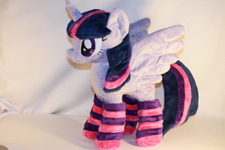 Size: 800x533 | Tagged: safe, artist:karasunezumi, twilight sparkle, alicorn, pony, g4, clothes, female, irl, mare, photo, plushie, socks, solo, striped socks, twilight sparkle (alicorn)