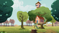 Size: 1366x768 | Tagged: safe, screencap, family appreciation day, g4, clubhouse, crusaders clubhouse, flower, no pony, telescope, tree, tree stump, treehouse