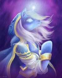 Size: 1200x1500 | Tagged: safe, artist:draltruist, pony, jaina proudmoore, magic, ponified, rain, solo, warcraft, world of warcraft