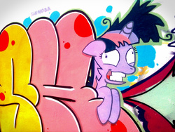 Size: 1600x1200 | Tagged: safe, artist:shinodage, twilight sparkle, g4, female, graffiti, solo, twilight snapple