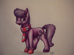 Size: 3200x2400 | Tagged: safe, artist:lupiarts, part of a set, cheerilee, earth pony, pony, g4, advent calendar, clothes, female, high res, scarf, socks, solo, traditional art