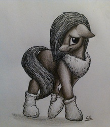 Size: 2082x2394 | Tagged: safe, artist:lupiarts, part of a set, marble pie, earth pony, pony, g4, advent calendar, clothes, female, hair over one eye, high res, shy, socks, solo, traditional art