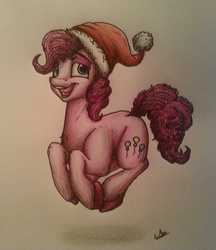 Size: 2069x2400 | Tagged: safe, artist:lupiarts, part of a set, pinkie pie, earth pony, pony, g4, advent calendar, female, hat, high res, santa hat, solo, traditional art