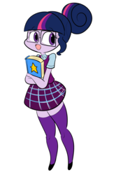 Size: 729x1096 | Tagged: safe, artist:solofrozen, sci-twi, twilight sparkle, equestria girls, g4, my little pony equestria girls: friendship games, adorkable, beautiful, book, clothes, cute, dork, female, glasses, meganekko, open mouth, outfit, school uniform, simple background, skirt, smiling, socks, solo, thigh highs, transparent background