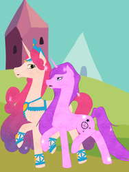 Size: 3120x4160 | Tagged: safe, artist:aglittergoddess, idw, princess amore, oc, oc:midnight archer, crystal pony, pony, g4, my little pony: fiendship is magic, spoiler:comic, high res