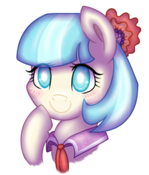 Size: 459x539 | Tagged: safe, artist:pixiepea, coco pommel, g4, c:, female, portrait, raised hoof, simple background, smiling, solo, transparent background