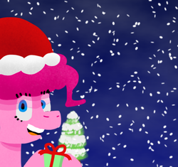 Size: 531x500 | Tagged: safe, pinkie pie, g4, christmas, female, hat, present, santa hat, solo