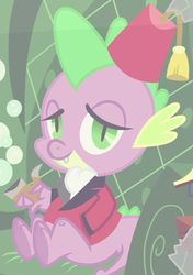 Size: 310x440 | Tagged: safe, screencap, spike, g4, my little pony: friendship is magic, ponyville confidential, bubble, classy, clothes, fez, hat, male, outfit catalog, pipe, solo