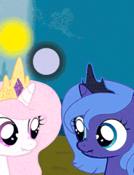 Size: 300x390 | Tagged: safe, princess celestia, princess luna, alicorn, pony, g4, animated, cewestia, cute, duo, eye contact, female, filly, looking at each other, meme, moon work, nose wrinkle, pink-mane celestia, royal sisters, scrunch battle, scrunch intensifies, scrunchy face, siblings, sisters, stare, staring contest, sun vs moon, sun work, this will end in daybreaker, this will end in nightmare moon, vibrating, woona, x intensifies, xk-class end-of-the-world scenario