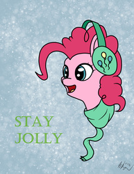 Size: 1024x1325 | Tagged: safe, artist:moonsolace, pinkie pie, g4, clothes, earmuffs, female, scarf, solo, winter