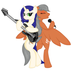 Size: 700x700 | Tagged: safe, artist:virenth, oc, oc only, oc:crescendo, oc:crossbow sting, pony, bipedal, guitar, singing