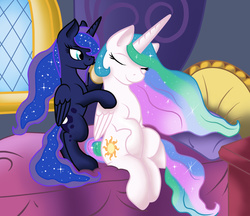 Size: 962x830 | Tagged: safe, artist:nevera573, princess celestia, princess luna, g4, size difference