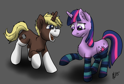 Size: 4286x2914 | Tagged: safe, artist:dombrus, twilight sparkle, oc, oc:socks, g4, clothes, excited, socks, striped socks, unsure