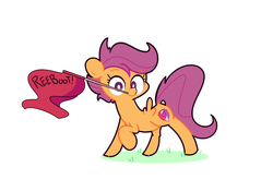 Size: 1280x896 | Tagged: safe, artist:turtlefarminguy, scootaloo, crusaders of the lost mark, g4, ask, cutie mark, female, flag, reboot, scootaloo responds, solo, the cmc's cutie marks, tumblr