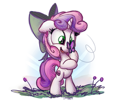 Size: 1400x1200 | Tagged: safe, artist:bobdude0, sweetie belle, butterfly, pony, crusaders of the lost mark, g4, bow, cute, cutie mark, diasweetes, female, hair bow, happy, solo, the cmc's cutie marks