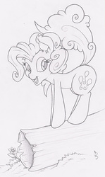 Size: 478x800 | Tagged: safe, artist:dfectivedvice, pinkie pie, g4, female, grayscale, log, monochrome, solo