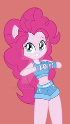 Size: 400x707 | Tagged: safe, artist:discorded-joker, artist:shafty817, pinkie pie, equestria girls, g4, spoiler:the accompanied, belly button, boxing, clothes, exeron fighters, exeron gloves, female, midriff, ponied up, pony ears, redraw, solo, sports bra, watermark