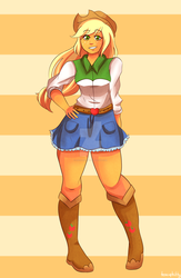 Size: 1280x1962 | Tagged: safe, artist:anchorkitty, applejack, equestria girls, g4, applebucking thighs, boots, clothes, female, freckles, hat, skirt, solo, watermark
