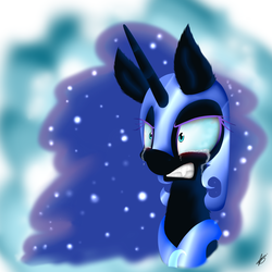 Size: 1600x1600 | Tagged: safe, artist:sketchypencil326, nightmare moon, alicorn, pony, g4, bust, crying, ear fluff, female, fluffy, frown, gritted teeth, solo