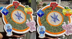 Size: 3000x1634 | Tagged: safe, artist:scarred-spike, g4, craft, customized toy, element of generosity, element of honesty, element of kindness, element of laughter, element of loyalty, element of magic, elements of harmony, irl, mosaic, photo, stained glass