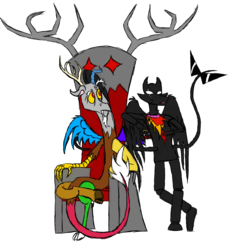 Size: 1650x1795 | Tagged: safe, artist:rexlupin, discord, draconequus, g4, bec noir, blood, crossover, discord's throne, homestuck, jack noir, male, throne, unsure, xk-class end-of-the-world scenario