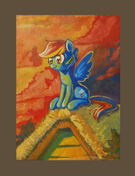 Size: 508x664 | Tagged: safe, artist:lexx2dot0, rainbow dash, g4, cute, dashabetes, female, gouache, painting, roof, rooftop, scenery, solo, traditional art