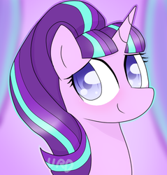 Size: 573x600 | Tagged: safe, artist:ultrard, starlight glimmer, pony, unicorn, g4, bust, colored pupils, cute, female, glimmerbetes, looking at you, mare, portrait, signature, smiling, solo
