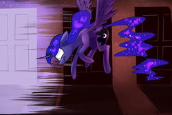 Size: 1280x855 | Tagged: safe, artist:underpable, princess luna, just another luna blog, g4, door, female, solo, surprised