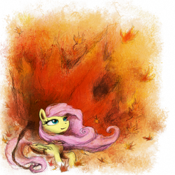 Size: 800x800 | Tagged: safe, artist:hewison, fluttershy, g4, female, leaves, solo