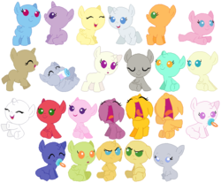 Size: 736x608 | Tagged: safe, artist:selenaede, oc, oc only, earth pony, pegasus, pony, unicorn, baby, baby pony, base, colt, crying, eyes closed, female, filly, foal, happy, male, open mouth, pacifier, solo