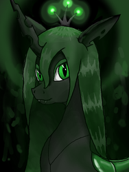 Size: 512x680 | Tagged: safe, artist:thewake96, queen chrysalis, changeling, changeling queen, g4, crown, female, jewelry, regalia, smiling, solo