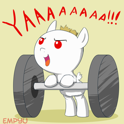 Size: 1000x1000 | Tagged: safe, artist:empyu, bulk biceps, pony, g4, 30 minute art challenge, baby, baby pony, barbell, colt, diaper, foal, male, solo, weights