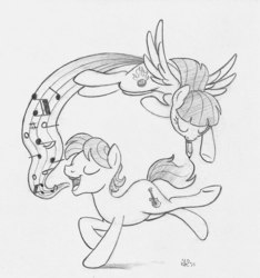 Size: 1526x1629 | Tagged: safe, artist:malimarthemage, mandopony, wild fire, g4, engagement, female, male, monochrome, ship:mandofire, shipping, sibsy, straight, traditional art