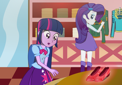 Size: 3000x2096 | Tagged: safe, artist:amante56, rarity, twilight sparkle, equestria girls, g4, clothes, high res, ruby slippers, shoes, the wizard of oz, twilight sparkle (alicorn)