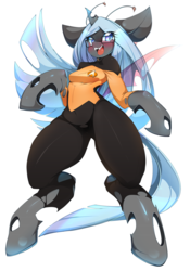 Size: 840x1200 | Tagged: safe, artist:slugbox, oc, oc only, oc:beebee, changeling, anthro, adorkable, arm hooves, blue changeling, blushing, breasts, chestbreasts, clothes, cute, dork, female, glasses, solo, star trek, star trek: the next generation