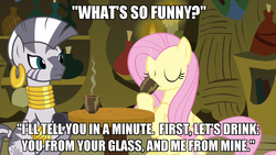 Size: 1280x720 | Tagged: safe, edit, edited screencap, screencap, fluttershy, zecora, pegasus, pony, zebra, g4, magic duel, belly, caption, female, image macro, impact font, mare, meme, movie reference, the princess bride, vizzini