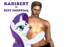 Size: 362x239 | Tagged: safe, rarity, g4, albert wesker, clothes, crack shipping, exploitable meme, hug, image macro, meme, raribert, topless, wesker, weskity