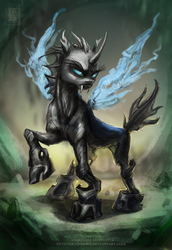 Size: 1529x2217 | Tagged: safe, artist:arainmorn, changeling, badass, badassery, epic, solo