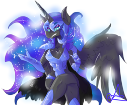 Size: 3500x2900 | Tagged: safe, artist:rayadra, nightmare moon, dragon, anthro, g4, armor, cleavage, dragonified, female, high res, solo