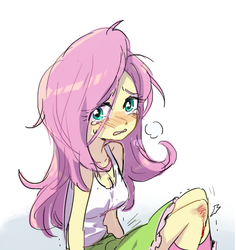 Size: 451x477 | Tagged: safe, artist:baekgup, fluttershy, equestria girls, g4, blood, clothes, crying, female, injured, sleeveless, solo, tank top, tears of pain