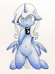 Size: 768x1024 | Tagged: dead source, safe, artist:yukimaki, princess luna, g4, belly button, cute, female, floppy ears, solo, traditional art