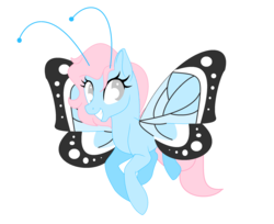 Size: 2369x1929 | Tagged: safe, artist:turtlezgomoo, oc, oc only, butterfly, butterfly pony, original species, adoptable, butterfly wings, flying, grin, simple background, smiling, solo, transparent background