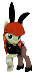 Size: 511x1080 | Tagged: safe, artist:whiteskypony, oc, oc only, oc:film flick, 3d, bunny suit, clothes, solo, source filmmaker, tongue out